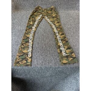 Rockstar Original Camo Flare Pants Men 34x43 Brown Fleece Lined Drawstring Waist